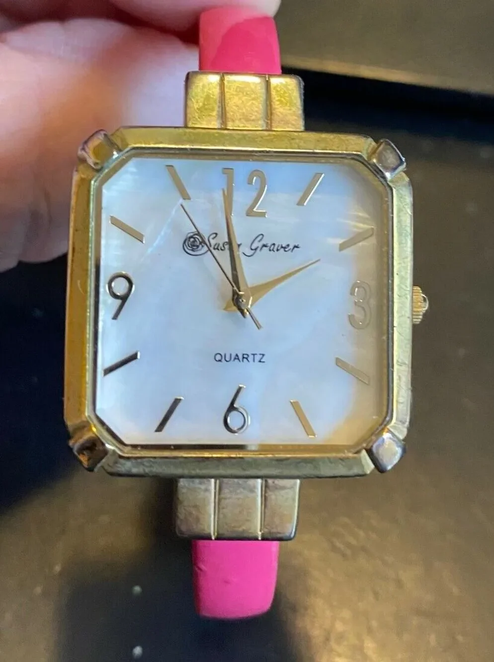 VTG Women's Gold Tone Sara Graver Watch, Bangle Bracelet with MOP Face
